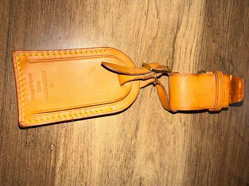 Louis Vuitton Vachetta Leather Luggage Tag & Poognier Handle Keeper Set France⁠